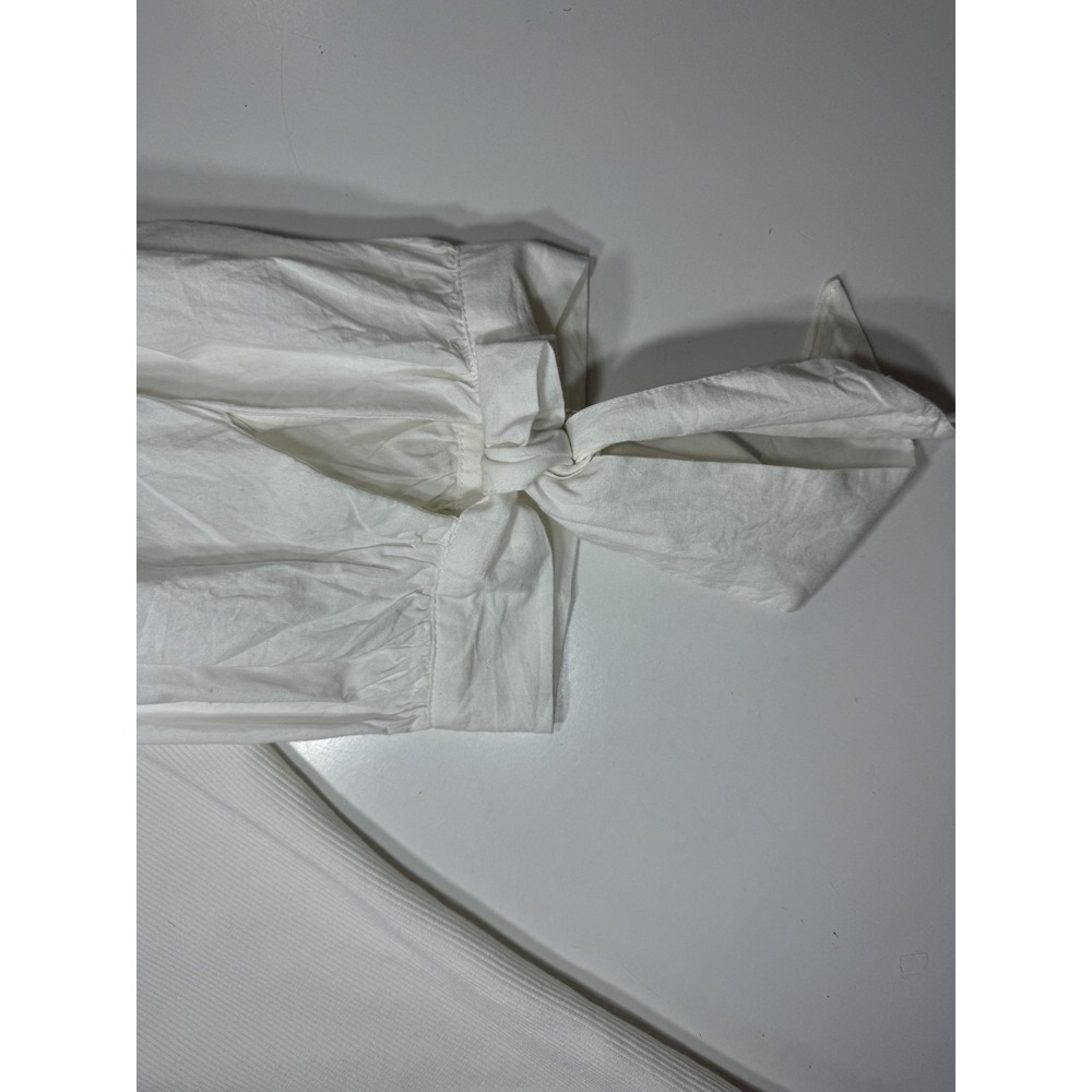 Maeve Anthropologie Shirt Womens Large White Puff Sleeve Tie Cuff V Neck Top - Picture 5 of 11
